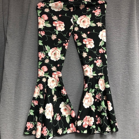 Other - Kids size 11 to 12 bell bottom pants black with roses